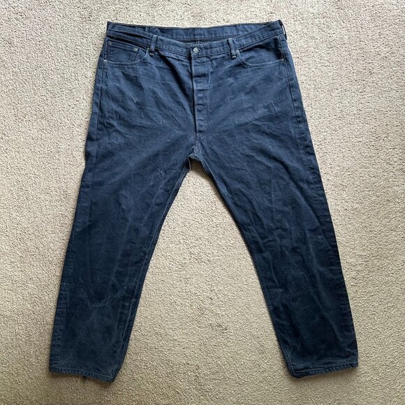 Levi 501xx Jeans Mens 46x33 Button Fly Black Denim High Rise Straight Leg - Picture 1 of 13
